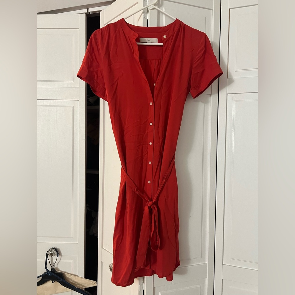 Red button down tie dress